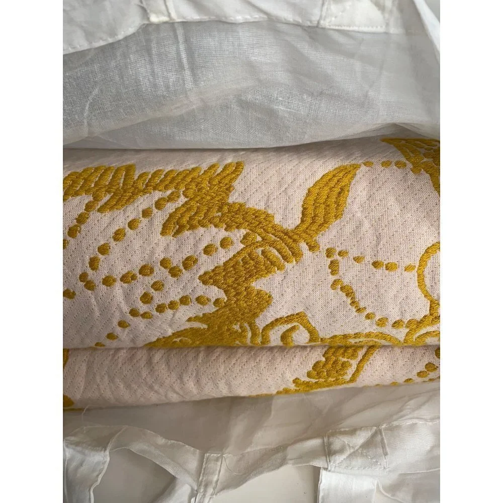 Anthropologie Jacquard Woven Porte Bonheur Twin Duvet Cover Gold Yellow Blooms - Picture 5 of 6